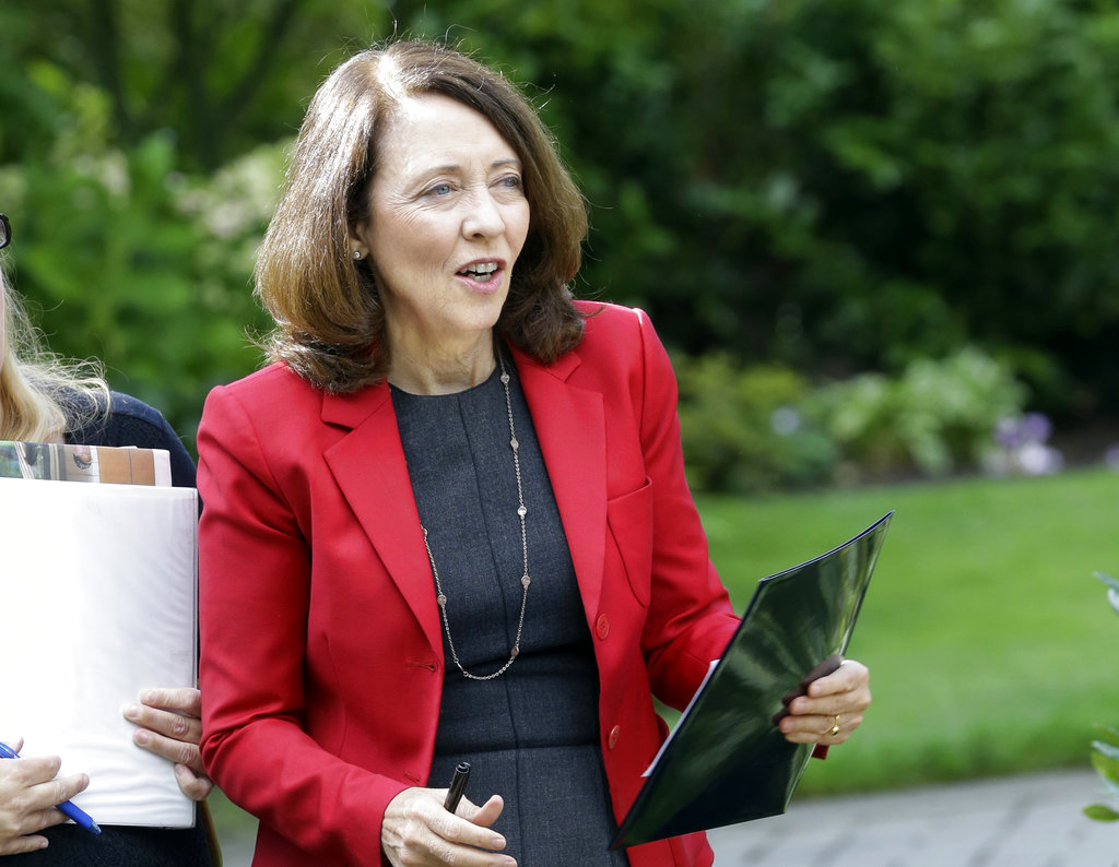 FILE - In this Sept. 10, 2018, file photo, Sen. Maria Cantwell, D-Wash., is shown at a gathering in Vancouver, Wash. A popular program that supports conservation and outdoor recreation projects across the country expired after Congress could not agree on language to extend it. The Senate Energy and Natural Resources Committee is expected to consider a bill offered by Sen. Maria Cantwell of Washington state, the panel’s top Democrat.