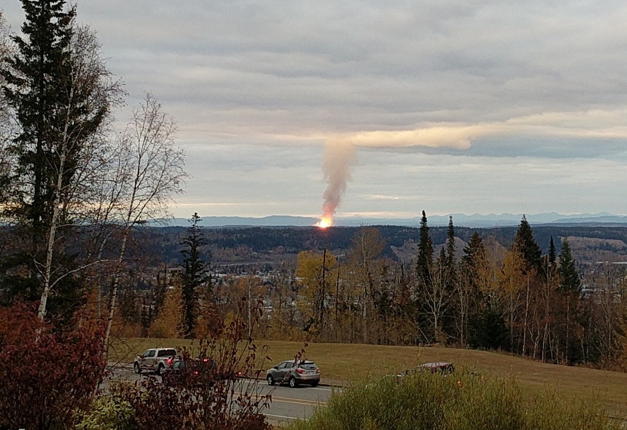 An explosion Oct. 9 near the community of Shelley, B.C., is seen. The massive pipeline explosion risks cutting off the flow of Canadian natural gas to Washington.