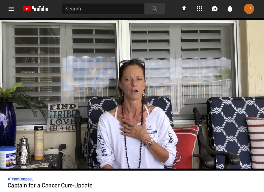 In this image from video posted on YouTube on Aug. 11, Michelle Drapeau, a stomach cancer patient in West Palm Beach, Fla., speaks about her condition. Drapeau set up a GoFundMe account to help pay for her medical expenses. Drapeau has raised about $7,000 for homeopathy and other alternative remedies since being diagnosed with advanced stomach cancer in February 2017. “I wanted to make sure I explored every and all options,” Drapeau said.