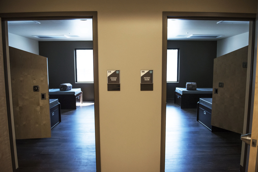 Patient rooms are seen at Rainier Springs behavioral health hospital. The aura the hospital wants to exude during treatment is one of comfort. Below: Rainier Springs is the first mental health and substance use facility in Clark County that is open to everyone, regardless of insurance type.