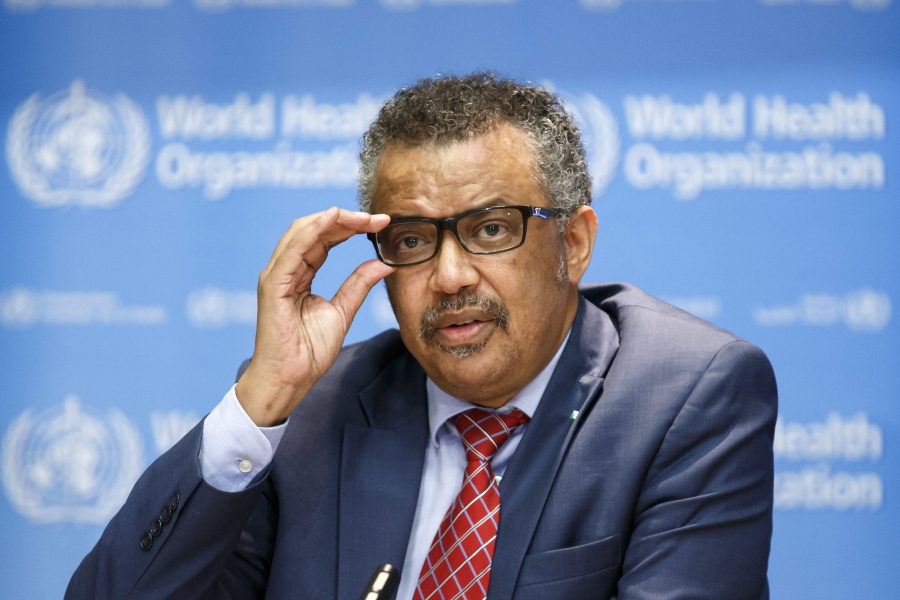 Tedros Adhanom Ghebreyesus, Director General of the World Health Organization (WHO), speaks to the media after the International Health Regulations Emergency Committee on Ebola in Congo, in Geneva, Switzerland, Wednesday, Oct. 17, 2018. The World Health Organization says it is “deeply concerned” by the ongoing Ebola outbreak in Congo but the situation does not yet warrant being declared a global emergency.