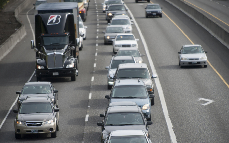 Traffic is seen heading north in Portland on Interstate 5.