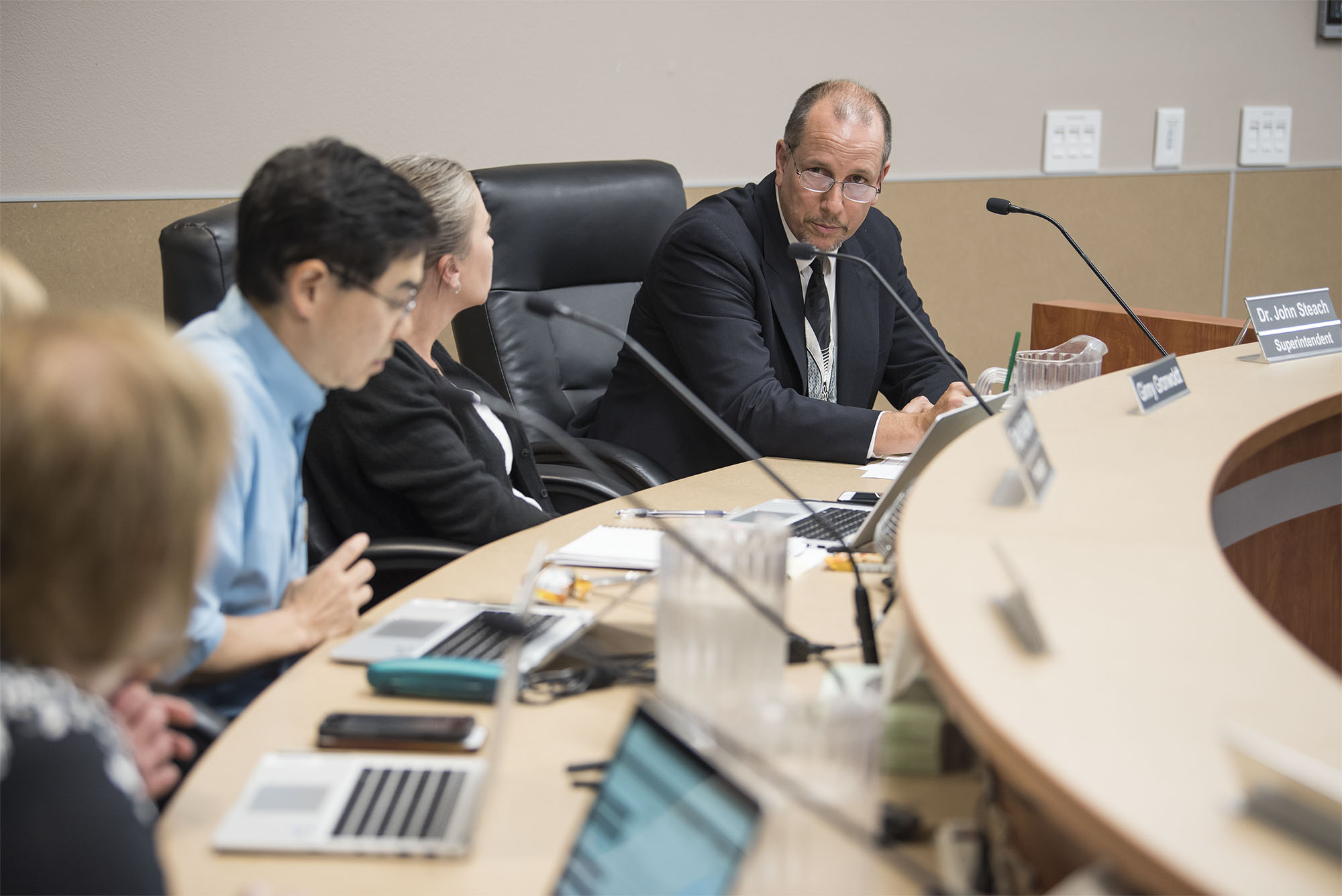 The Evergreen School Board plans to submit a levy request to voters, including a technology levy. At right is John Steach, Evergreen Public Schools superintendent.