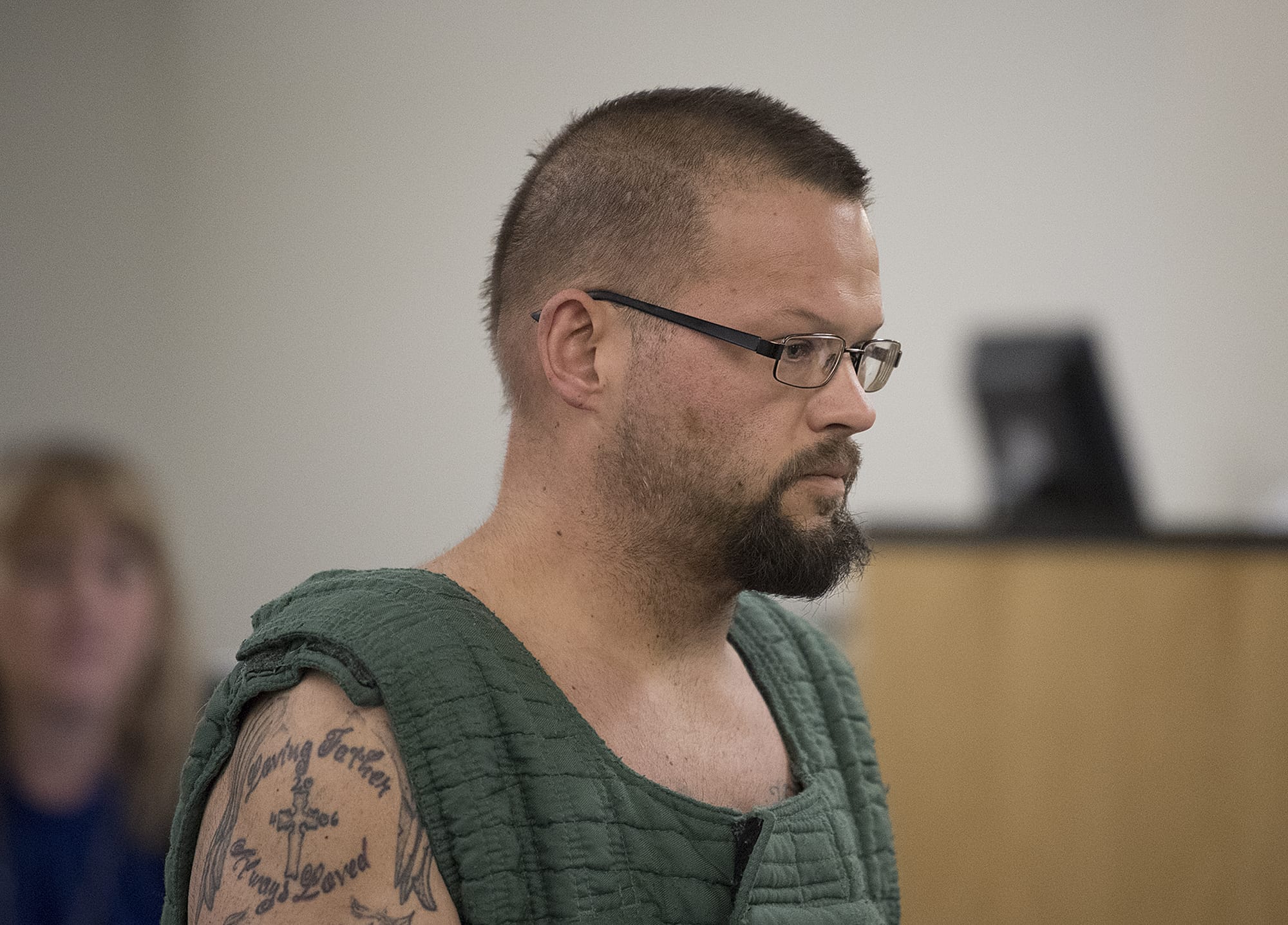 Ryan M. Burge makes a first appearance on suspicion of murder in the death of a 5-year-old in Clark County Superior Court on Monday morning, Nov. 5, 2018.