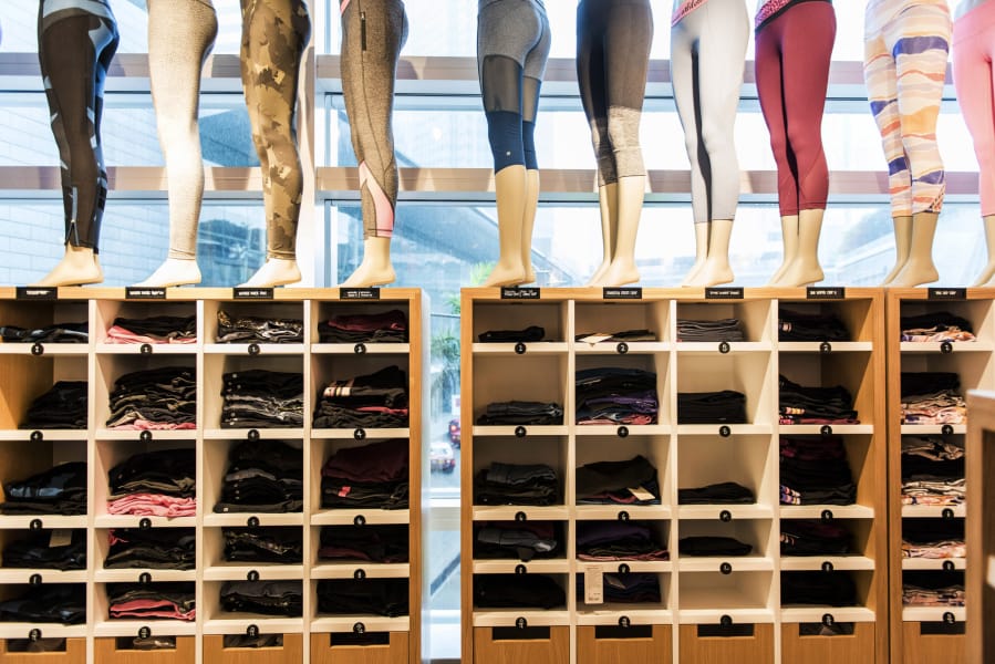Athletic apparel on display inside a Lululemon Athletica store at the International Finance Centre mall in Hong Kong, China, in 2015.