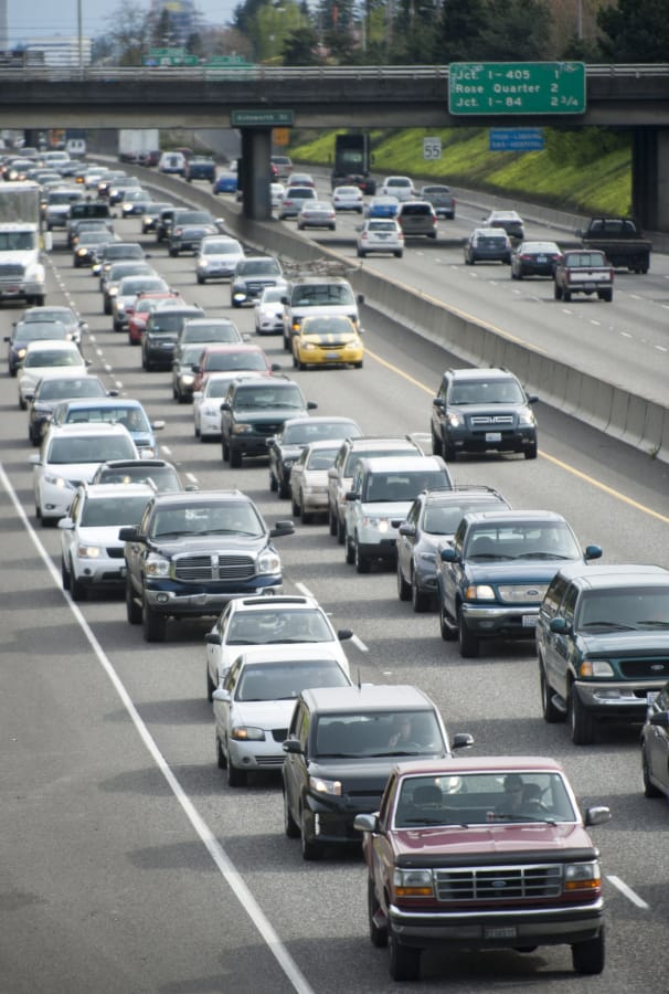 Traffic heads north on Interstate 5 in Portland in April 2015.