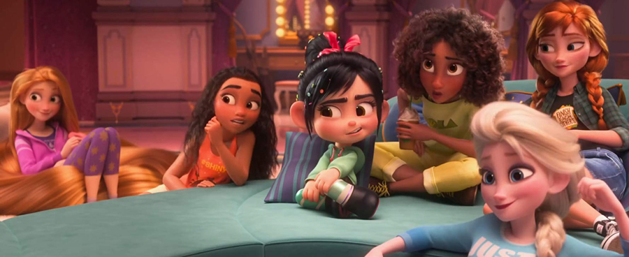 Kristen Bell, Mandy Moore, Sarah Silverman, and Auli’i Cravalho provide voices in “Ralph Breaks the Internet.” Disney