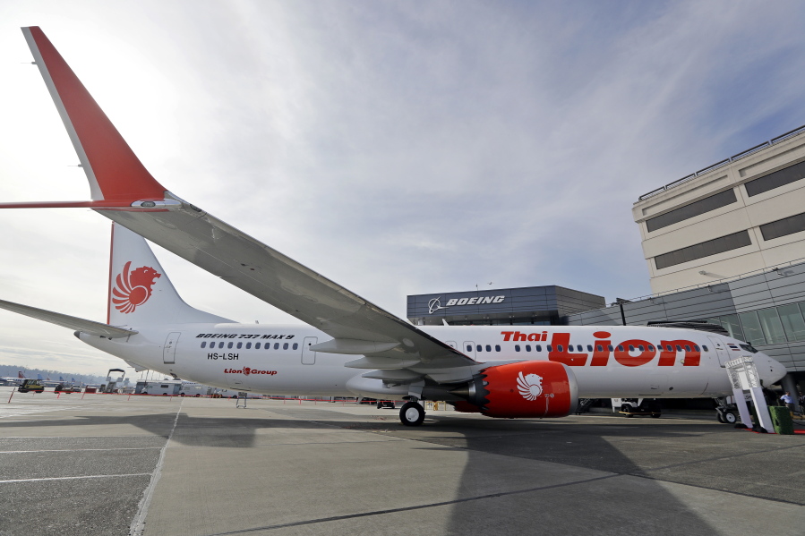 Boeing’s first 737 MAX 9 jet at the company’s delivery center on March 21 before a ceremony transferring ownership to Thai Lion Air in Seattle.