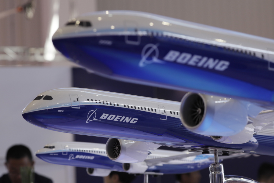 Models of a Boeing passenger airliner are displayed during the 12th China International Aviation and Aerospace Exhibition, also known as Airshow China 2018, in Zhuhai city, south China’s Guangdong province.