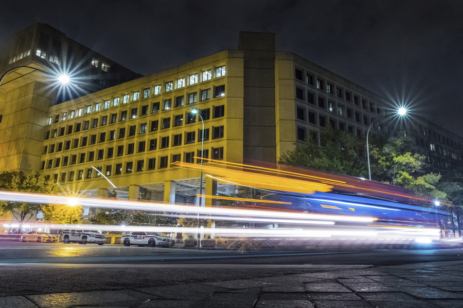 Traffic along Pennsylvania Avenue in Washington streaks past the Federal Bureau of Investigation headquarters building. The FBI says hate crimes reports were up about 17 percent in 2017, marking a rise for the third year in a row. An annual report released Tuesday shows there were more than 7,100 reported hate crimes last year. There were increases in attacks motivated by racial bias, religious bias and because of a victim’s sexual orientation. The report shows there was a nearly 23 percent increase in religion-based hate crimes. There was a 37 percent spike in anti-Jewish hate crimes. (AP Photo/J.