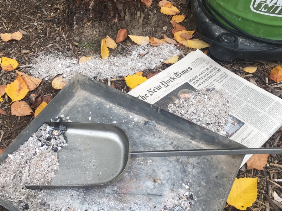 This Oct. 21, 2018 photo of wood stove ashes on a property near Langley shows a nutrient-rich sample free of any residue from pressure-treated wood, painted wood or cardboard. They carry chemicals that can damage plants. The same goes for using charcoal from BBQ grills, fake fireplace logs and coal. Good quality wood ash is a soil amendment bonus for gardeners but beware using any containing additives.