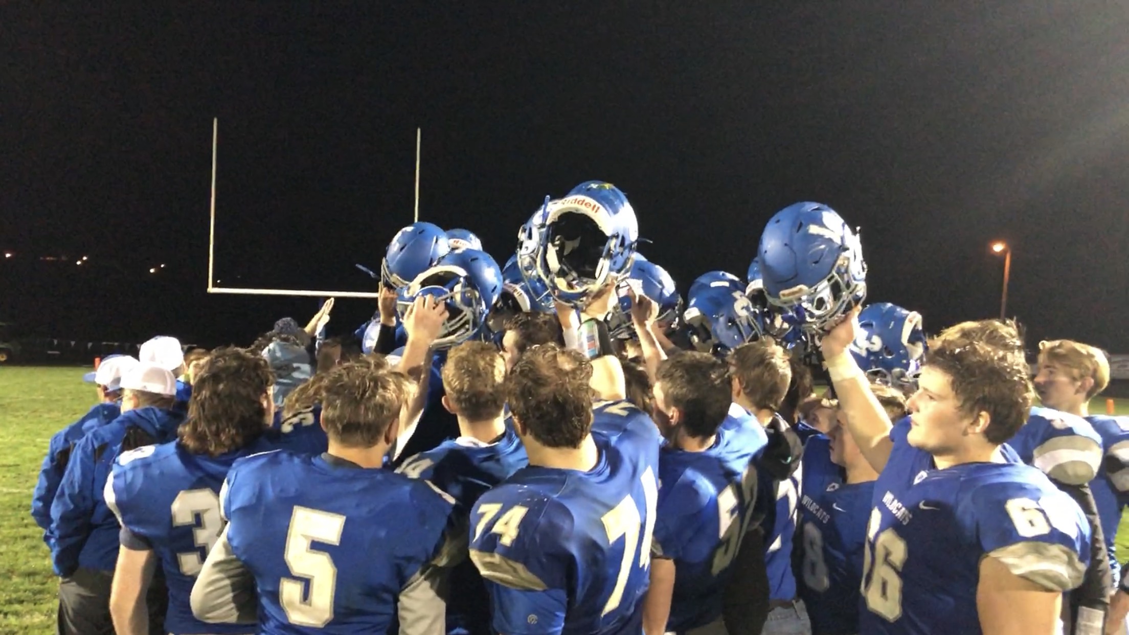 La Center breaks for one last time in the 2018 season after being eliminated from the district playoffs by Elma, 33-21, on Friday, Nov. 2, 2018.