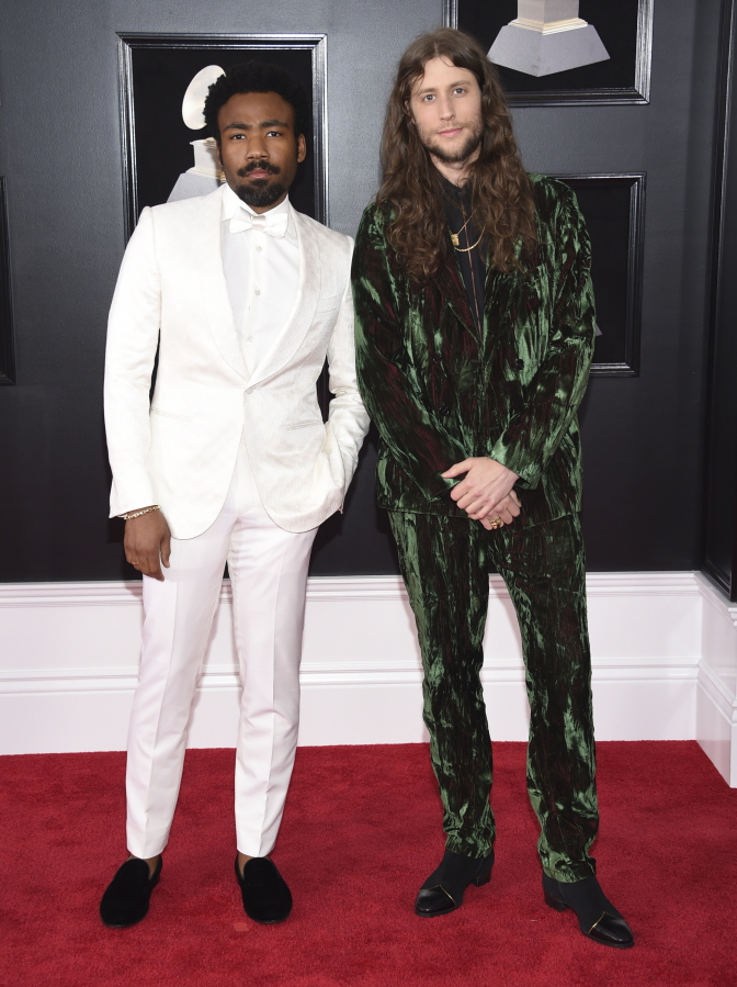 Childish Gambino, left, and composer Ludwig Goransson arrive Jan. 28 at the 60th annual Grammy Awards in New York. At just 34, Goransson is having the best year of his career.