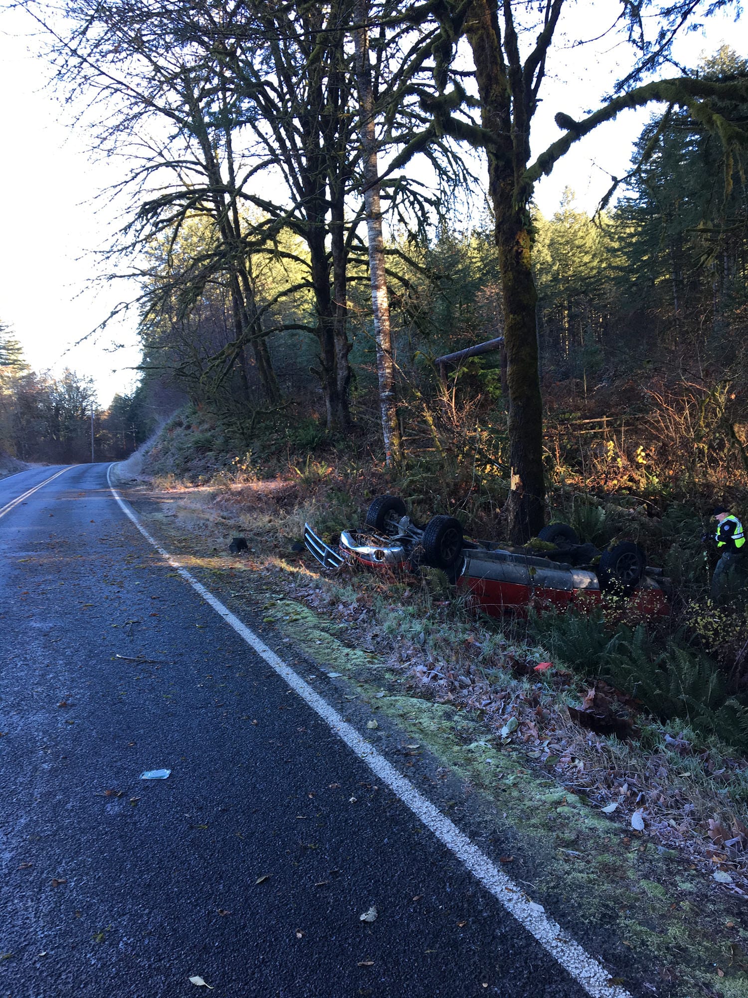 The aftermath of a fatal crash Monday morning on Northeast Kelly Road near Yacolt. The driver and lone occupant, a 17-year-old boy, was killed.
