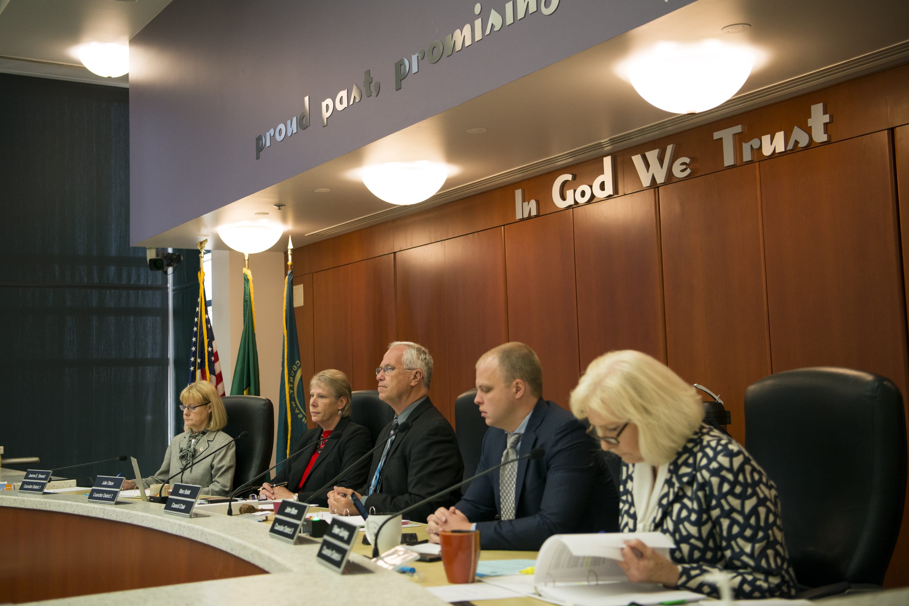 The Clark County Council listens to public comment during a council meeting in June.