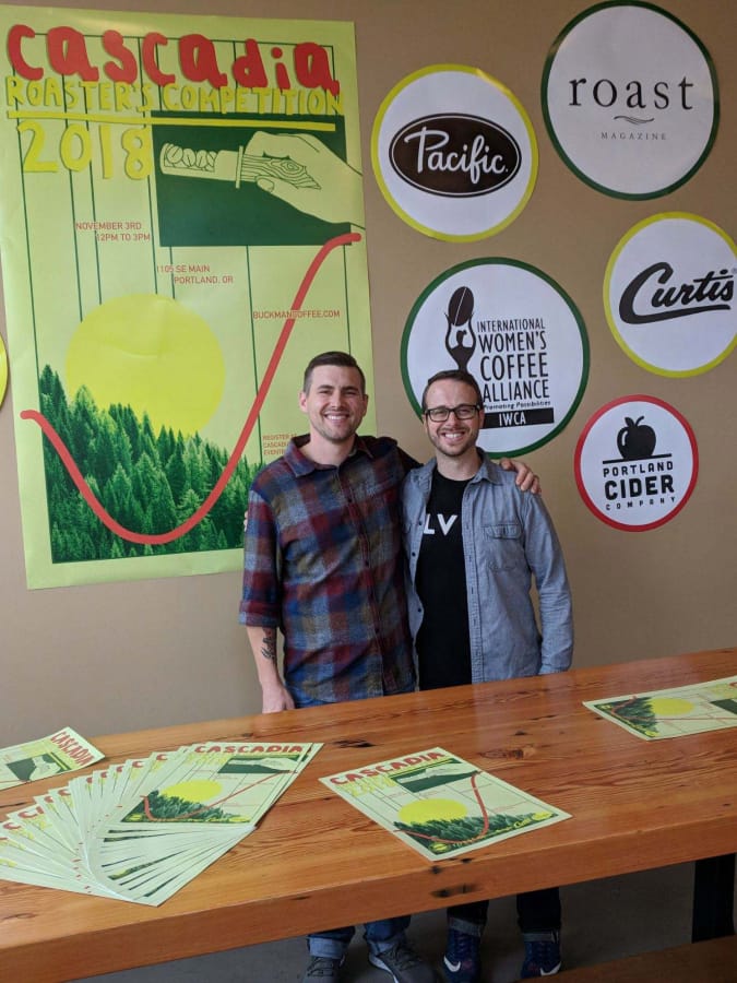 Mitch Montgomery and Brian Clemens of Relevant Coffee at the third Cascadia Roaster’s Competition.