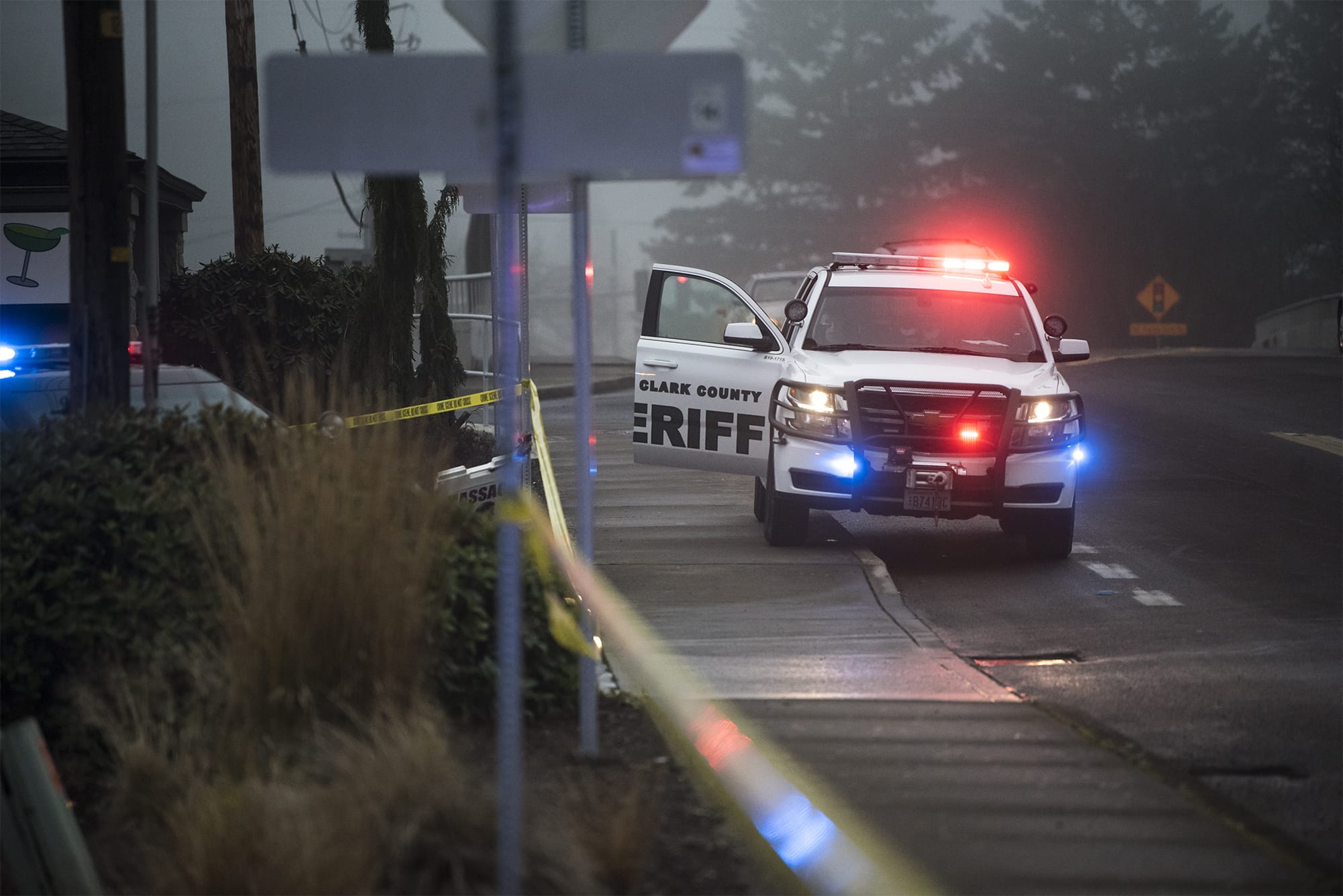 A Clark County Sheriff's cruiser is seen here at Pacific 63 Center following a fatal shooting in Hazel Dell on Monday afternoon, Dec. 10, 2018.