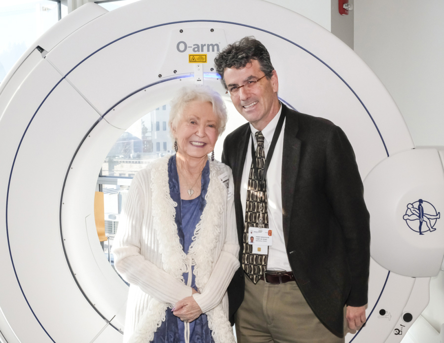 Donna Casper recently visited Shriners Hospital in Portland to see the surgical imaging system that her $1 million donation helped purchase. The system will make spinal surgeries more accurate for patients.