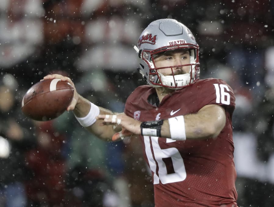 Washington State quarterback Gardner Minshew passes against Washington during the first half of an NCAA college football game, Friday, Nov. 23, 2018, in Pullman, Wash. (AP Photo/Ted S.