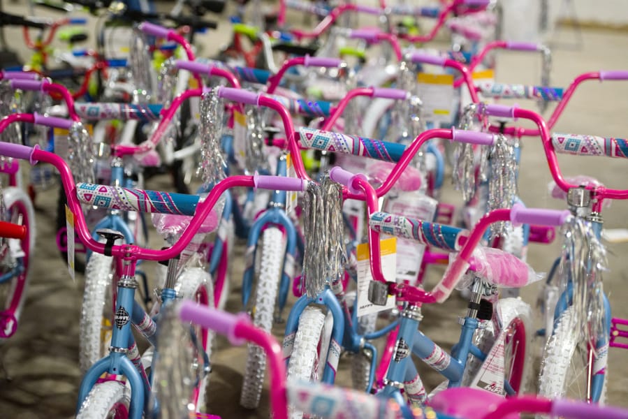 Bicycles are parked for final inspection during a bike building event at the Columbia Machine warehouse in December 2016. Waste Connection organized the event, with a goal of building 616 bikes for various organizations to distribute before Christmas.