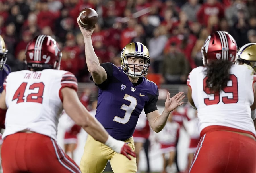 Jake Browning (3) will play in his 53rd game for the Huskies in the Rose Bowl, while teammate Myles Gaskin will play in his 52nd game.