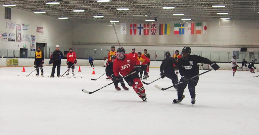 The Vancouver Junior Rangers U16 hockey team goes through a practice session at Mountain View Ice Arena in Vancouver. The hockey program, in addition to other offerings, continue to flourish after the arena announced it would remain open.