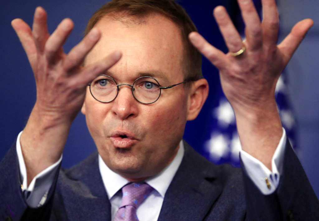 FILE - In this March 22, 2018, file photo, Office of Management and Budget Director Mick Mulvaney speaks in the Brady press briefing room at the White House in Washington. President Donald Trump has named Mulvaney as his new chief of staff.