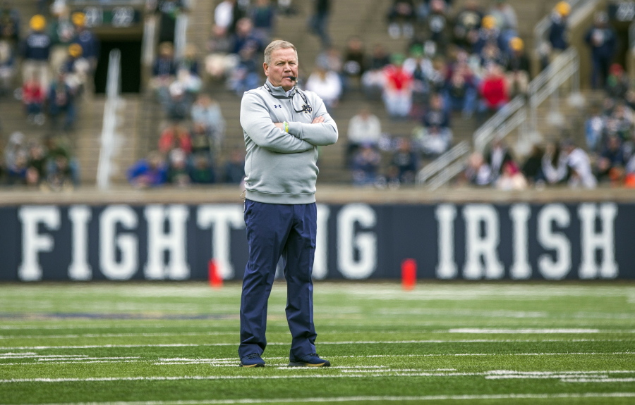 Notre Dame head coach Brian Kelly is The Associated Press college football Coach of the Year, Monday, Dec. 17, 2018, becoming the third coach to win the award twice since it was established in 1998.