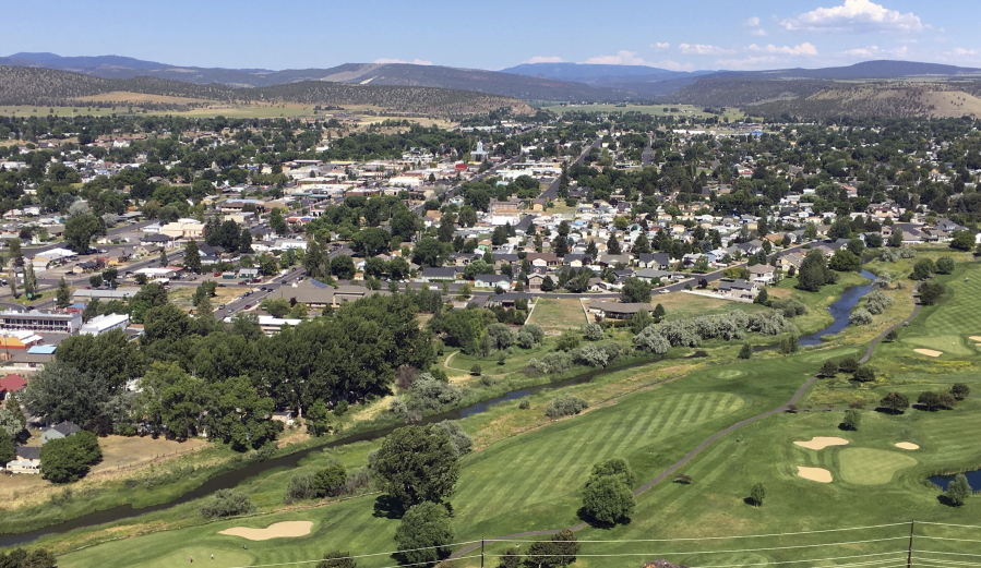 FILE--This July 1, 2016, file photo shows downtown Prineville, Ore. Apple will spend nearly $9 million to help the city of Prineville, Oregon build an underground water storage facility.