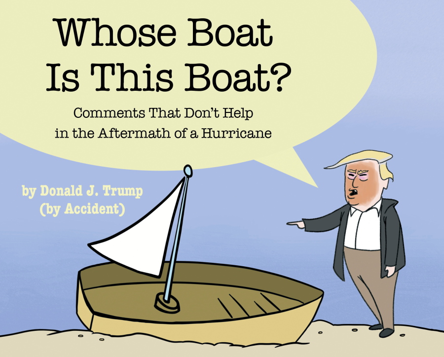 This cover image released by Simon & Schuster shows “Whose Boat Is This Boat?: Comments That Don’t Help in the Aftermath of a Hurricane,” by The Staff of The Late Show with Stephen Colbert. The book has sold hundreds of thousands of copies and raised more than $1.25 million for charities.