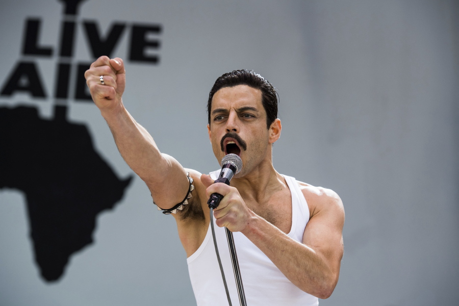 This image released by Twentieth Century Fox shows Rami Malek in a scene from “Bohemian Rhapsody.” On Thursday, Dec. 6, 2018, Malek was nominated for a Golden Globe award for lead actor in a motion picture drama for his role in the film. The 76th Golden Globe Awards will be held on Sunday, Jan. 6.