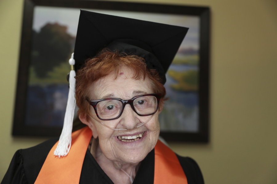 Janet Fein, 84, poses for a photo Dec. 10 in Richardson, Texas. Fein completed her bachelor’s degree and will graduate from the University of Texas at Dallas with the winter undergraduate class.