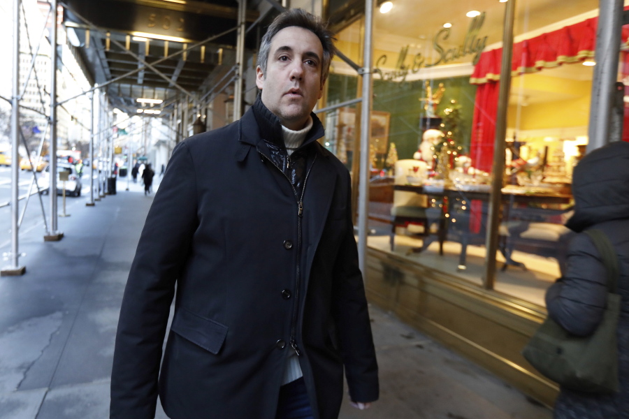 Michael Cohen, former lawyer to President Donald Trump, leaves his apartment building on New York’s Park Avenue, Friday, Dec. 7, 2018. In the latest filings Friday, prosecutors will weigh in on whether Cohen deserves prison time and, if so, how much.