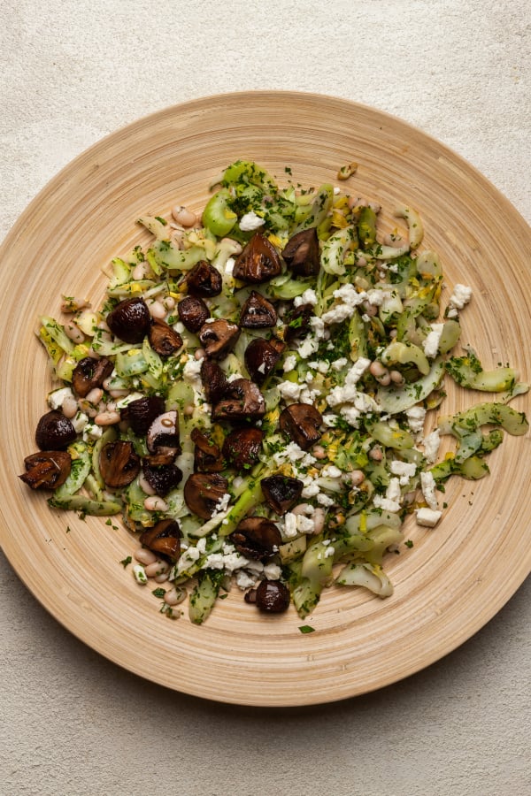 Celery Salad With Roasted Mushrooms, White Beans and Feta Goran Kosanovic for the Washington Post