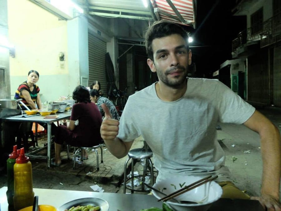 One of the author’s sons, ClÈment Dagnaux, after a meal in Vietnam in 2014.