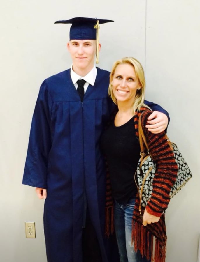 Jeanie Kitterman and her son, Cameron Kitterman, now 21, at his high school graduation.