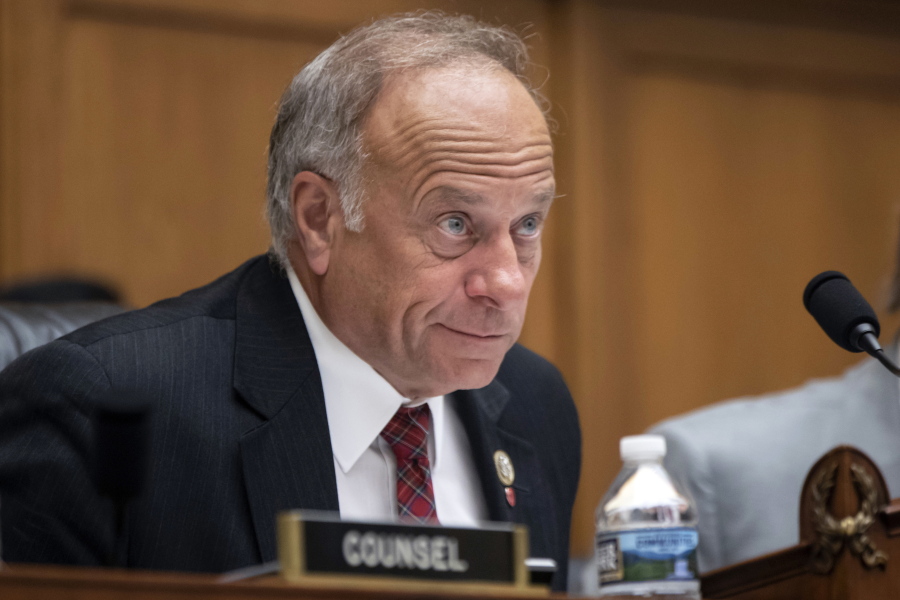 FILE - In this June 8, 2018, file photo, U.S. Rep. Steve King, R-Iowa, listens during a hearing on Capitol Hill in Washington. On Tuesday, Jan. 15, 2019, the House voted 416-1 for a resolution repudiating King’s words expressing puzzlement about why terms like “white nationalist” are offensive. (AP Photo/J.