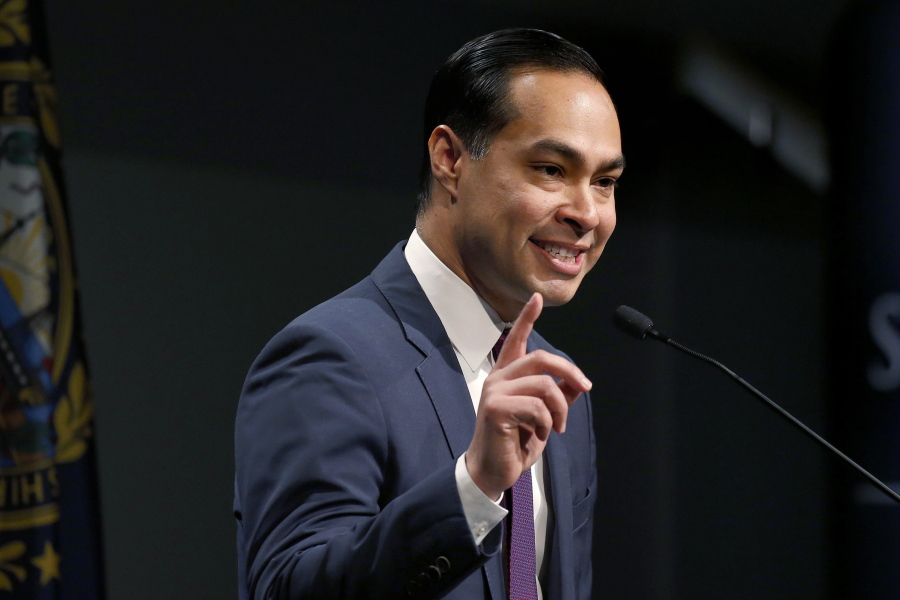 Julian Castro, former U.S. Secretary of Housing and Urban Development and candidate for the 2020 Democratic presidential nomination, speaks at Saint Anselm College, Wednesday, Jan. 16, 2019, in Manchester, N.H.