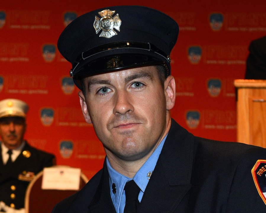 This undated photo provided by the New York City Fire Department shows firefighter Steven H. Pollard. A New York City firefighter responding to a car accident in Brooklyn fell from an overpass and died at a hospital. In statement on the Fire Department’s Facebook page Monday, Jan. 7, 2019, Fire Commissioner Daniel Nigro and Mayor Bill de Blasio identified the probationary firefighter as Pollard.