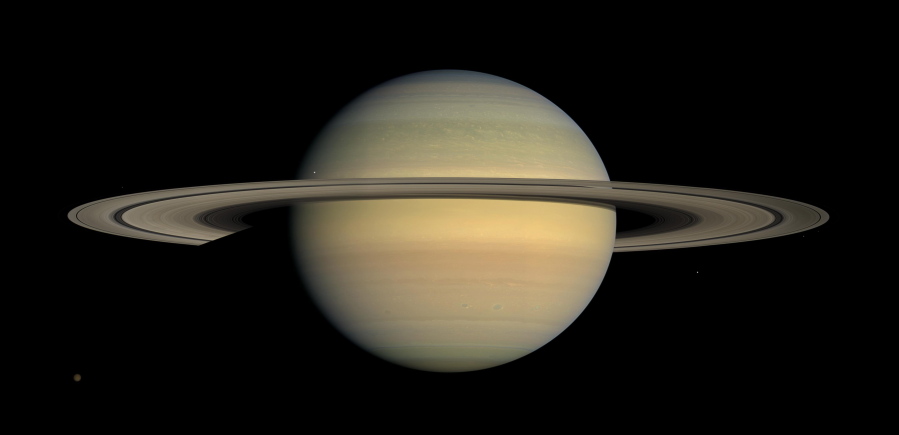 This July 23, 2008, image shows the planet Saturn, as seen from the Cassini spacecraft. On Thursday, an Italian-led team reported in the journal Science that the planet’s primary rings appear to be 10 million to 100 million years old. Saturn, on the other hand, is 4.5 billion years old, like all our solar system’s planets.