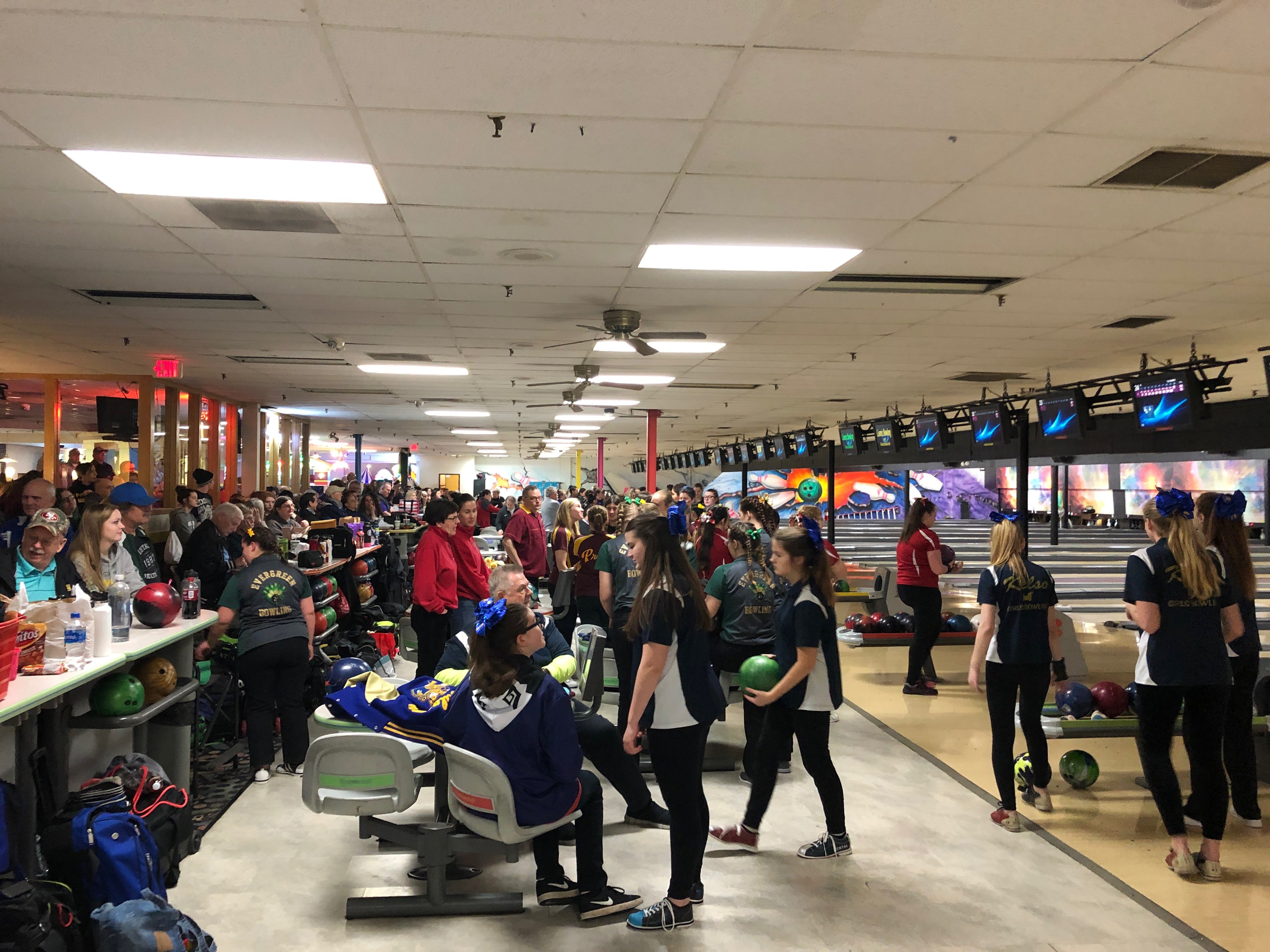 3A and 4A schools participate in the district bowling tournament at Crosley Lanes on Friday.