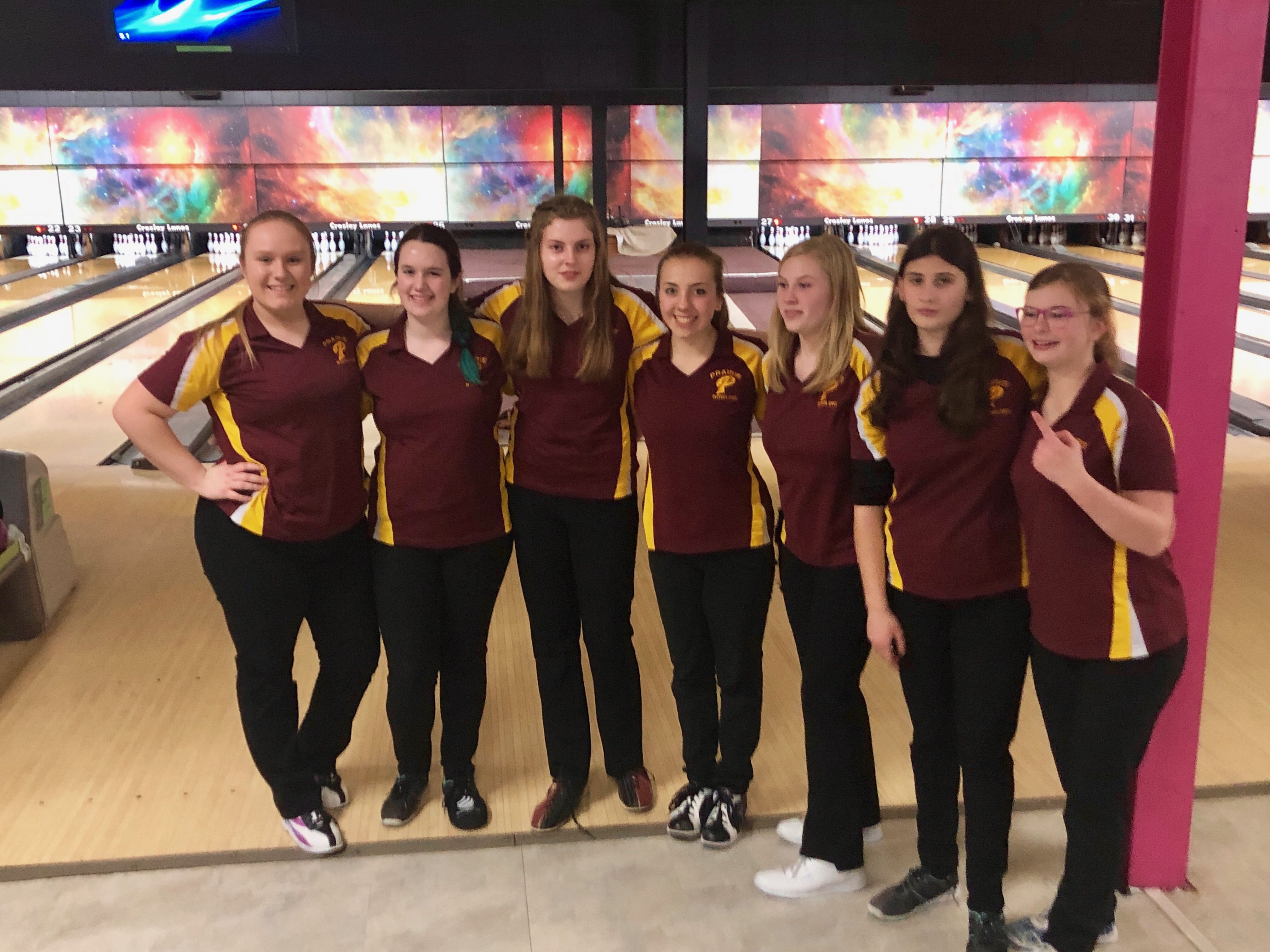 The Prairie bowling team poses after winning the 3A district title at Crosley Lanes on Friday.