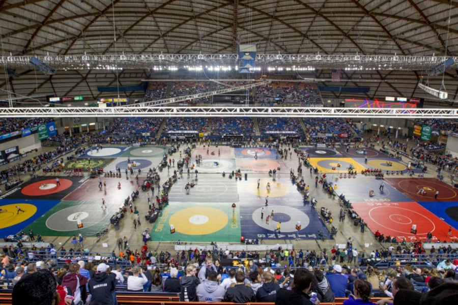The Tacoma Dome set up during Mat Classic, the state wrestling championships. This year’s event will be even busier with state brackets expanded to 32 wrestlers.