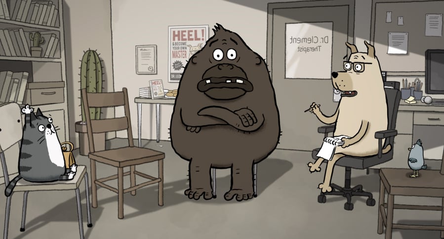A group of soul-searching animals do group therapy in “Animal Behavior.” (Shorts TV)