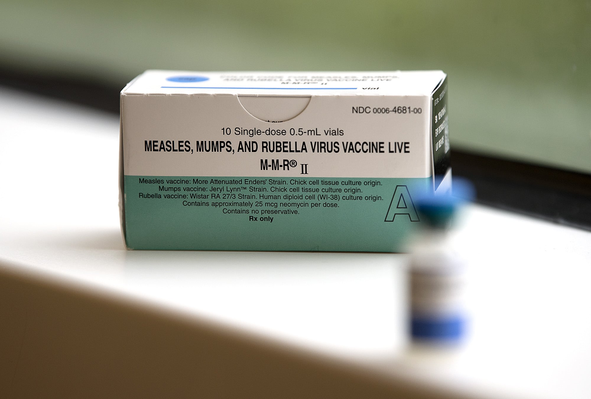 A box containing the measles vaccine is displayed at the Kaiser Permanente Cascade Park office Monday morning, Feb. 4, 2019.