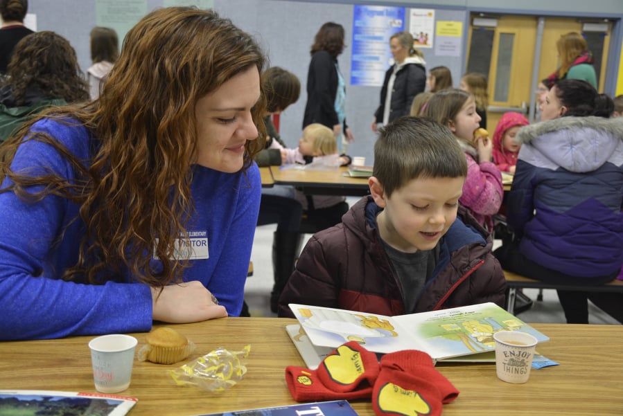 Washougal: Kalli and Liam Goodpastor at Gause Elementary School’s “Muffins with Moms” reading event.