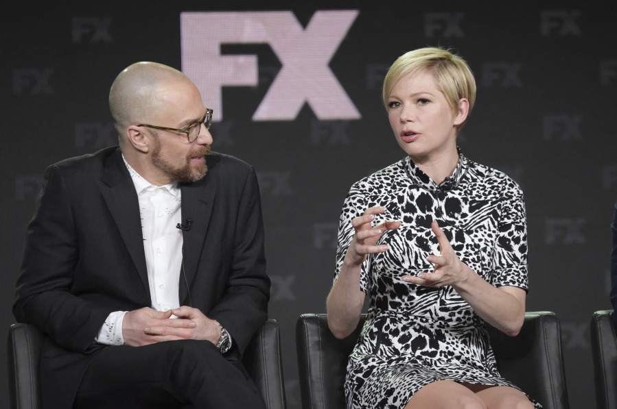Sam Rockwell and Michelle Williams participate in the “Fosse/Verdon” panel during FX TCA Winter Press Tour on Feb. 4 in Pasadena, Calif.