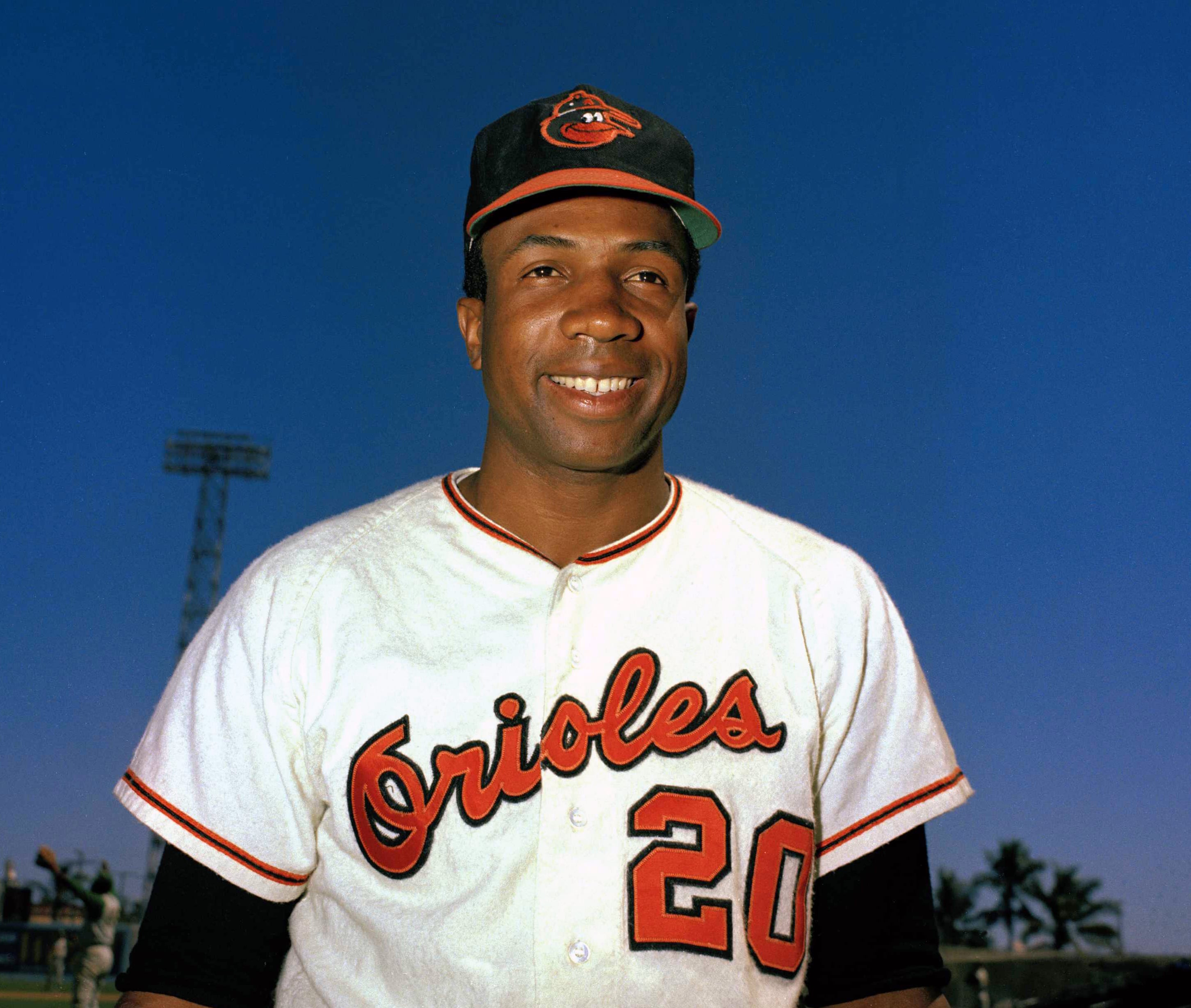 Baltimore Orioles outfielder Frank Robinson in 1967. The Hall of Famer, the first black manager in Major League Baseball and the only player to win the MVP award in both leagues, has died. He was 83. Robinson had been in hospice care at his home in Bel Air. MLB confirmed his death Thursday, Feb. 7, 2019.