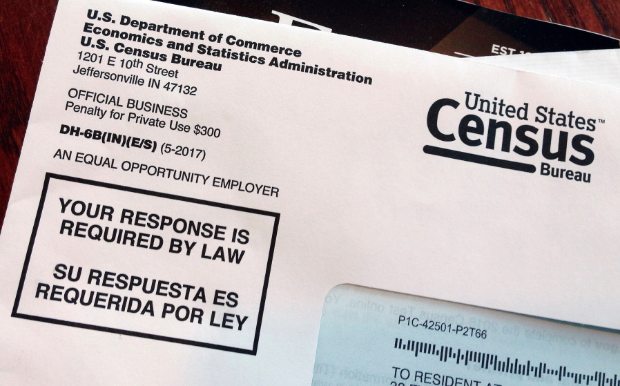 An envelope contains a 2018 census letter mailed to a U.S. resident in March as part of the nation’s only test run of the 2020 Census.