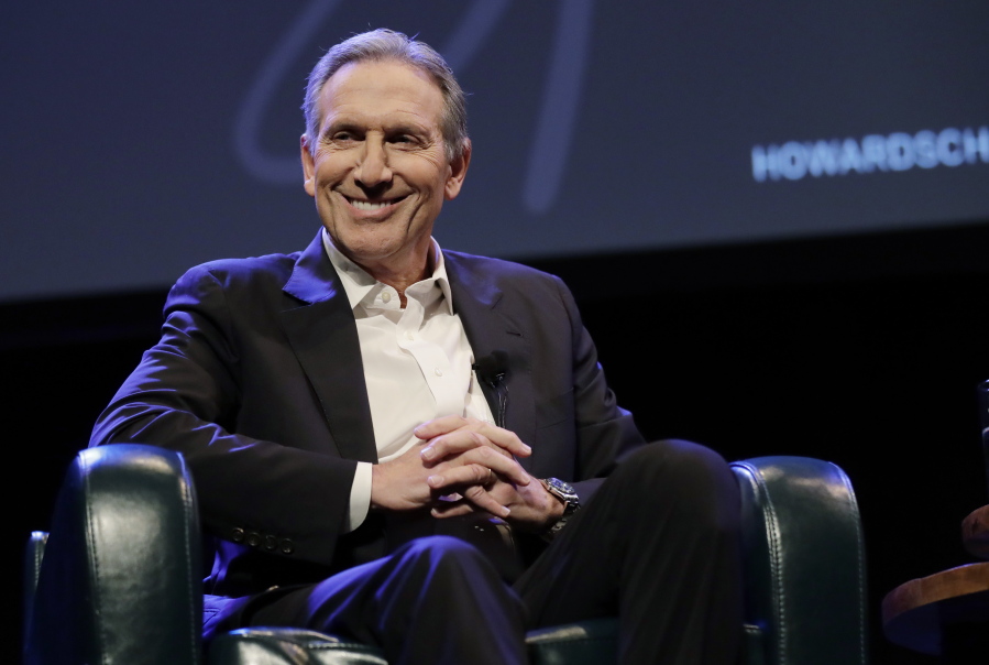Former Starbucks CEO Howard Schultz speaks Thursday, Jan. 31, 2019, at an event to promote his book, “From the Ground Up,” in Seattle. Schultz has faced a rocky reception since he announced earlier in January that he’s considering an independent presidential bid. (AP Photo/Ted S.